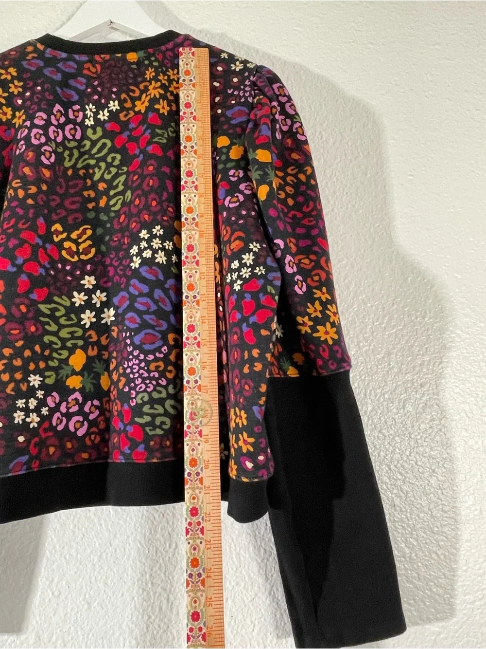 FARM Rio Multicolor Leopard-Print Puff-Sleeve Sweatshirt with Black Trim